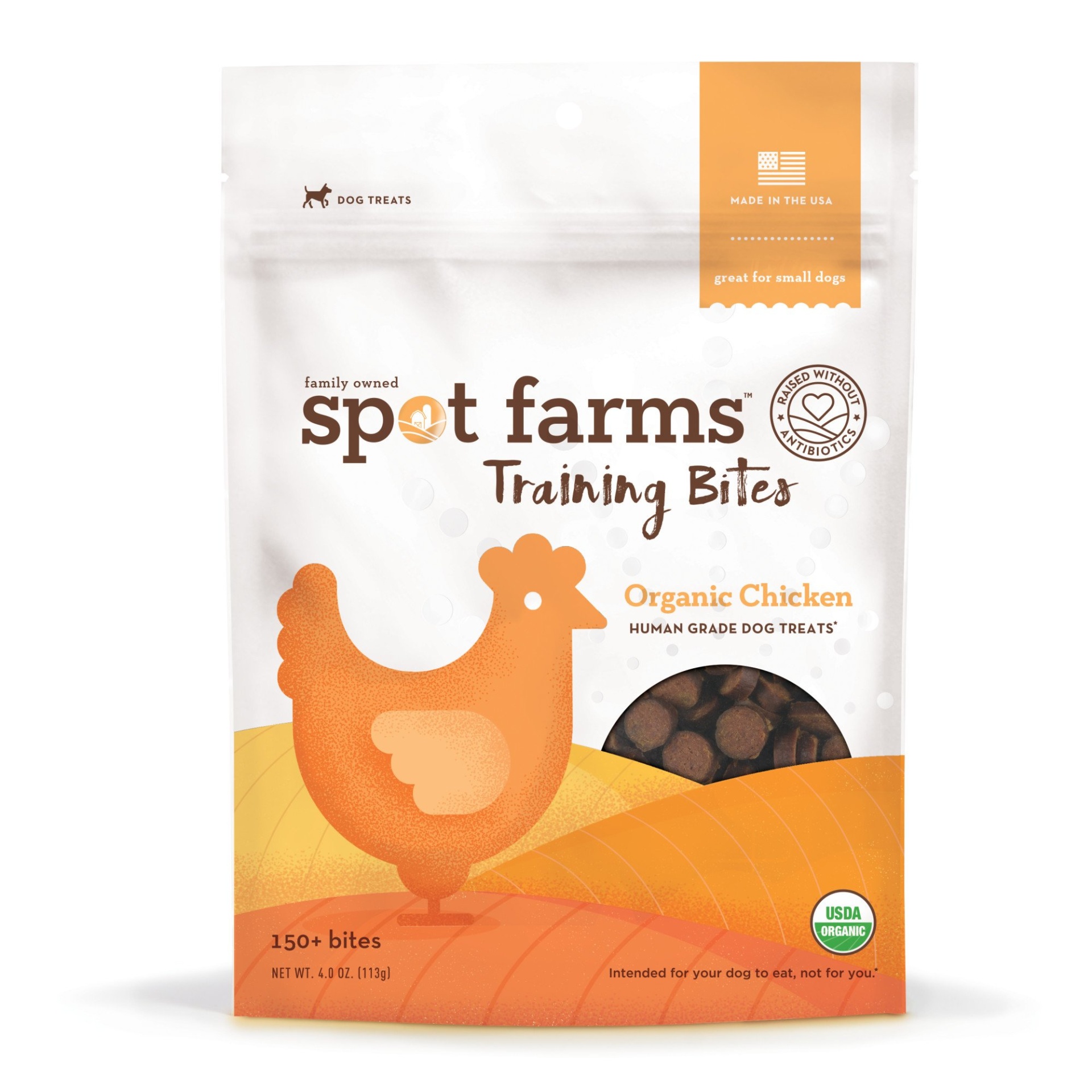 slide 1 of 1, Spot Farms Organic Chicken Training Bites Human Grade Dog Treats, 4 oz