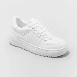 Women's Lola Lace-Up Sneakers - Wild Fable™ White 7: Faux Leather, Cushioned Insole, Textured Outsole