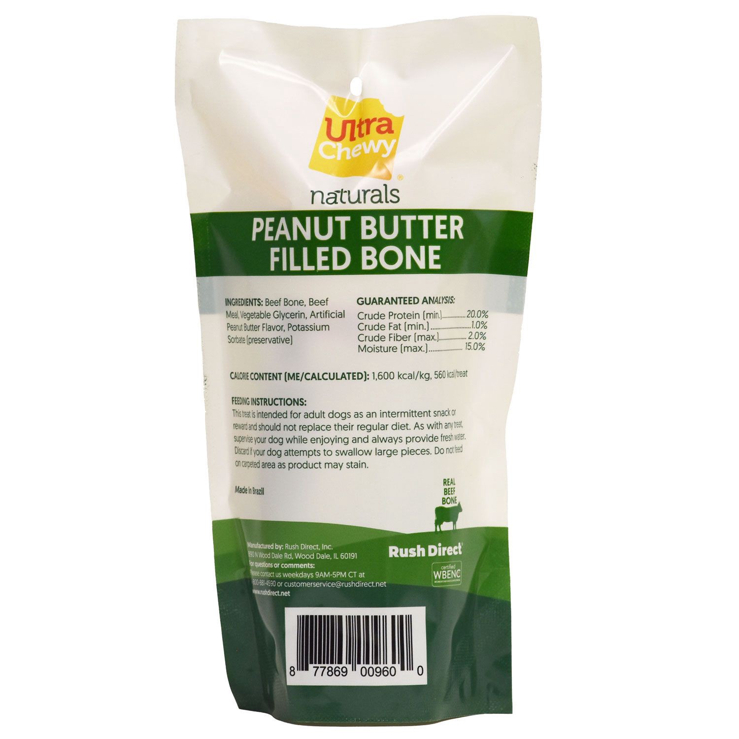 slide 2 of 3, Ultra Chewy Naturals Peanut Butter Filled Bone, 5-6 In, 1 ct