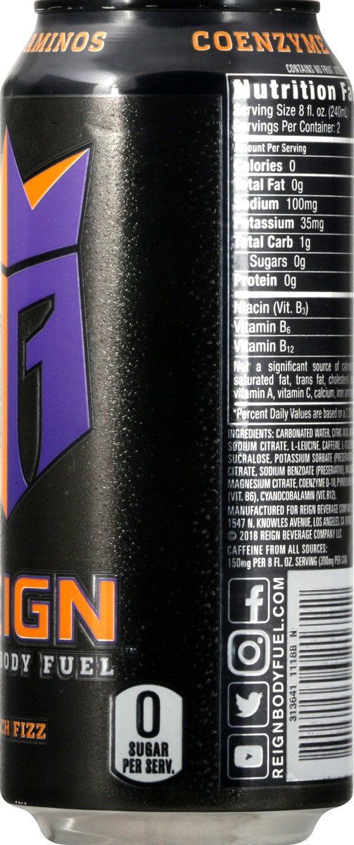 slide 2 of 9, Reign Total Body Fuel Peach Fizz Energy Drink 16 oz, 16 oz