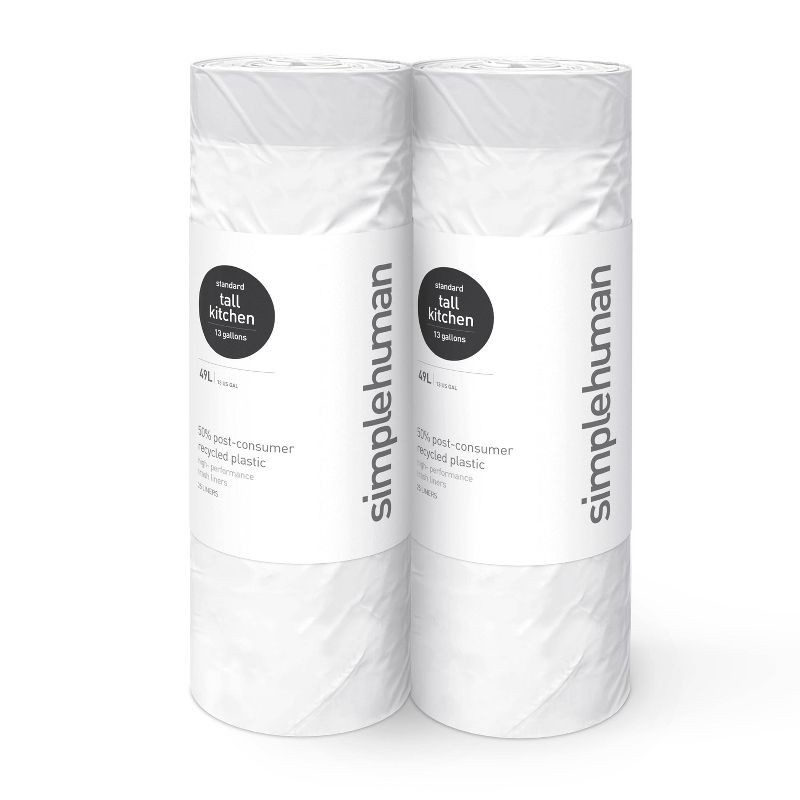 slide 2 of 3, simplehuman 50% Post-Consumer Recycled Tall Kitchen Drawstring Trash Bags - 13gal - 50ct, 13 gal, 50 ct