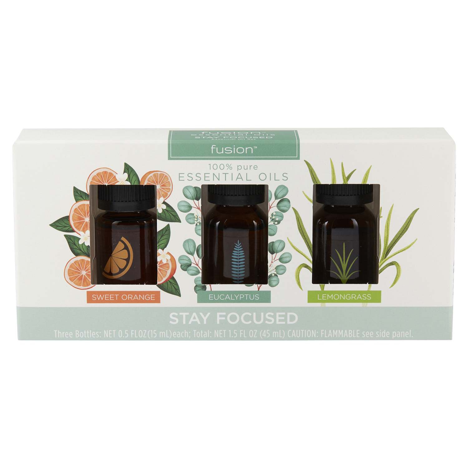 slide 1 of 3, ScentSationals Fusion Stay Focused 3-pack Essential Oil Set, 45 ml