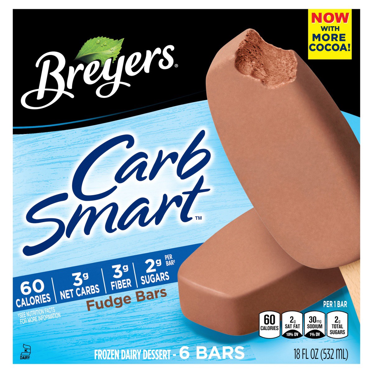 slide 1 of 4, Breyer's Breyers CarbSmart™ Frozen Dairy Dessert Fudge Bars, 18 oz, 6 Ct , 18 oz
