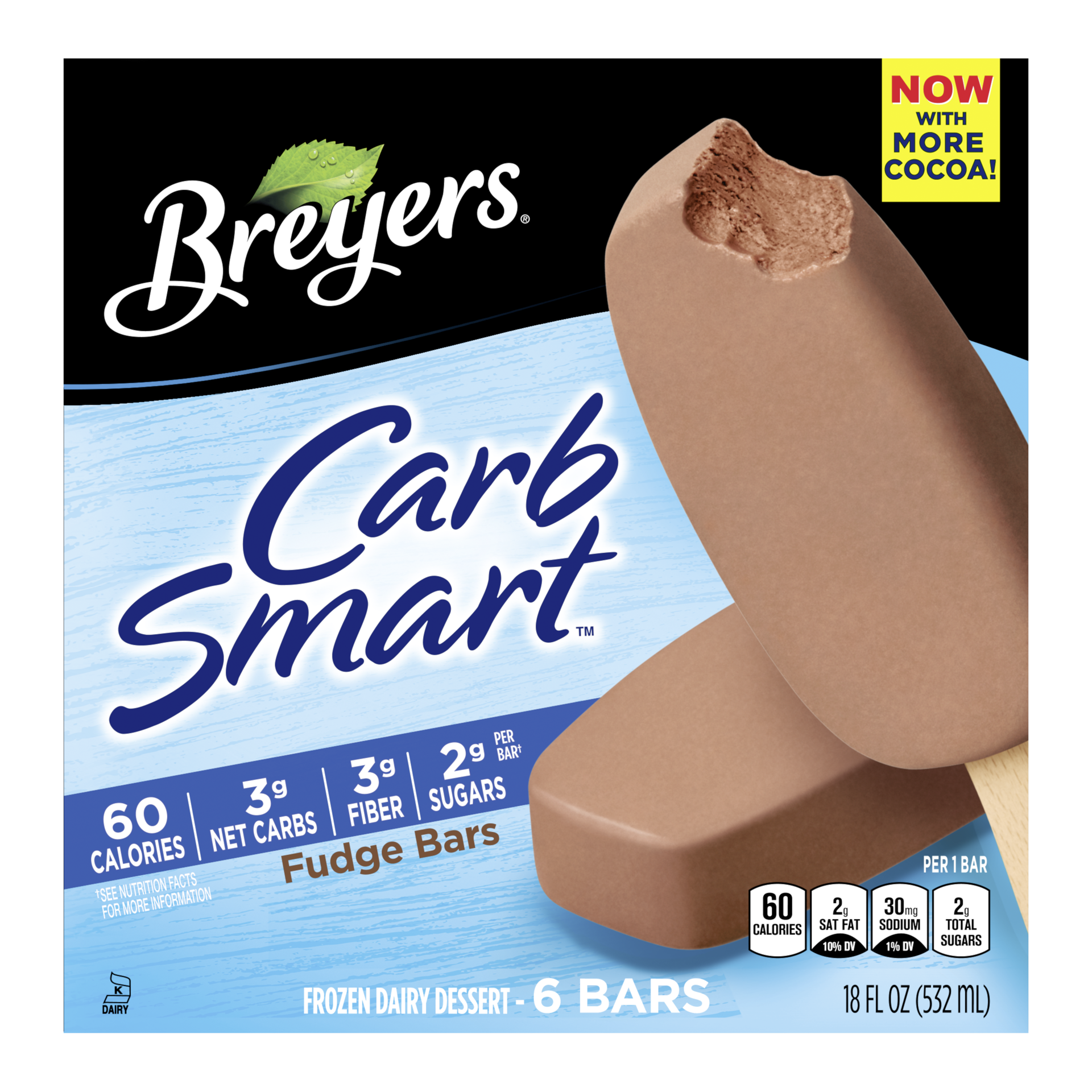 slide 4 of 4, Breyer's Breyers CarbSmart™ Frozen Dairy Dessert Fudge Bars, 18 oz, 6 Ct , 18 oz