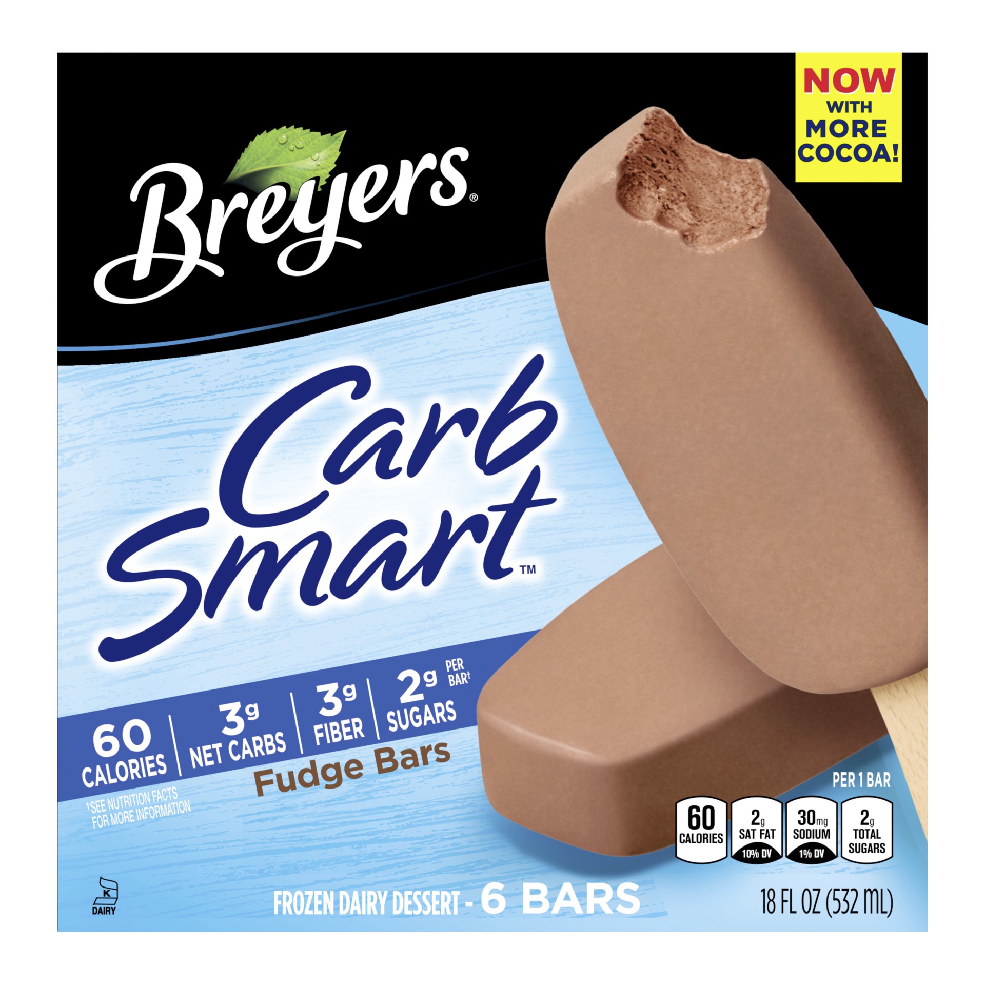 slide 1 of 4, Breyers CarbSmart™ Frozen Dairy Dessert Fudge Bars, 18 oz, 6 Ct, 6 ct