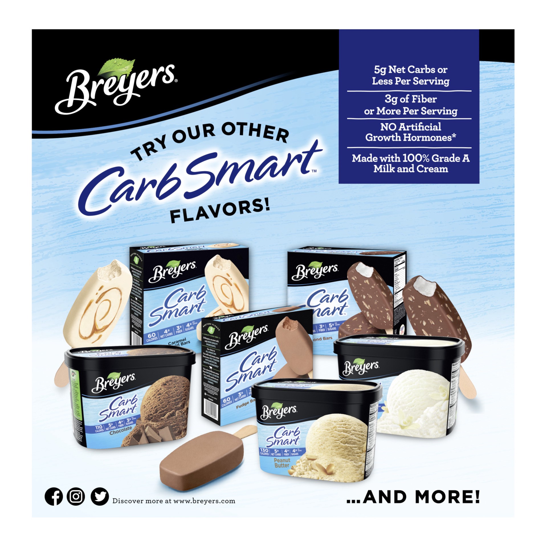 slide 3 of 4, Breyer's Breyers CarbSmart™ Frozen Dairy Dessert Fudge Bars, 18 oz, 6 Ct , 18 oz