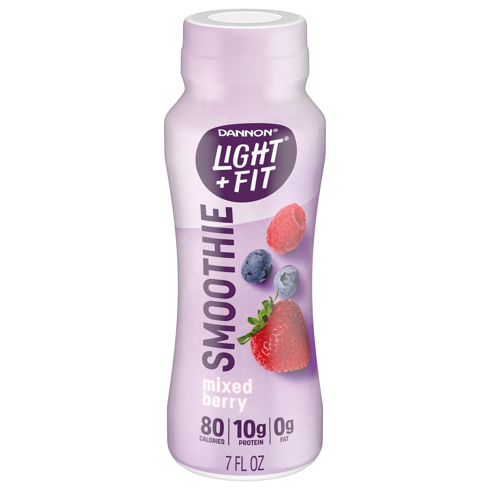 slide 1 of 4, Light + Fit Dannon Light + Fit Nonfat Yogurt Drink Protein Smoothie, Mixed Berry, 0g Added Sugar*, 7 oz., 7 fl oz