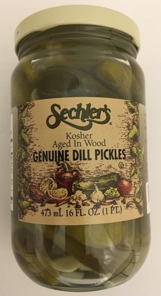 slide 1 of 1, Sechler's Kosher Genuine Dill Pickles, 16 fl oz