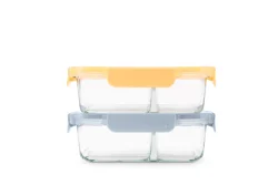 Ello Color Lock 3.4 cup Divided Glass Food Storage Container, 2 pk