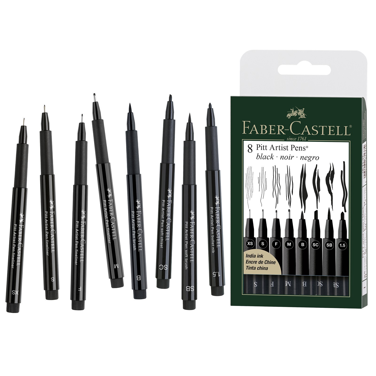 slide 8 of 9, Faber-Castell Pitt 8 Piece Black Artist Pen Set, 8 ct