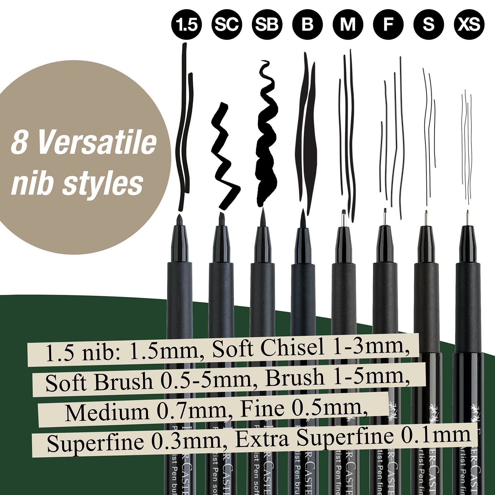 slide 5 of 9, Faber-Castell Pitt 8 Piece Black Artist Pen Set, 8 ct