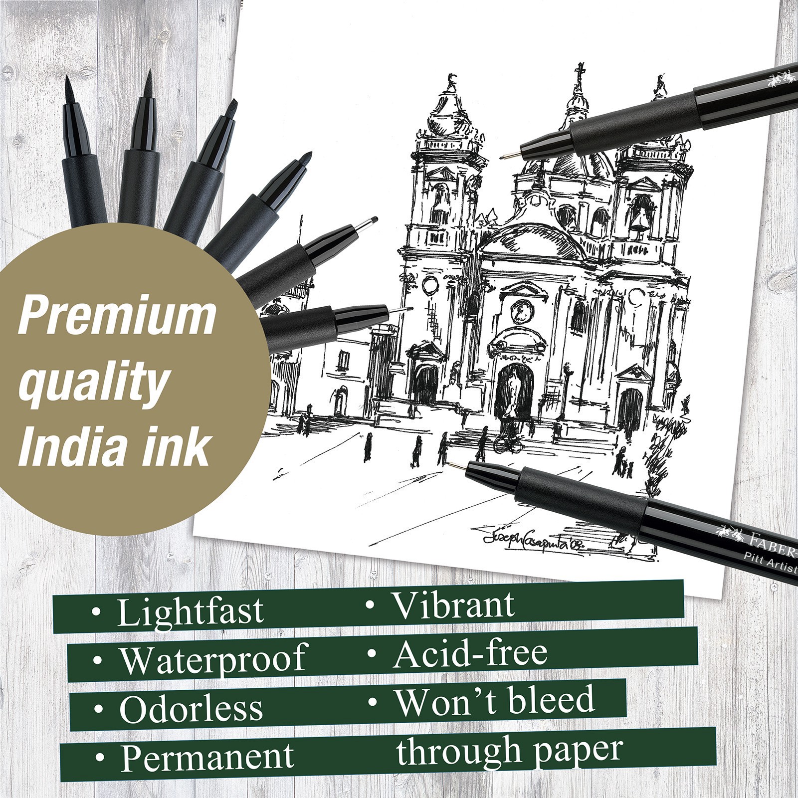 slide 7 of 9, Faber-Castell Pitt 8 Piece Black Artist Pen Set, 8 ct