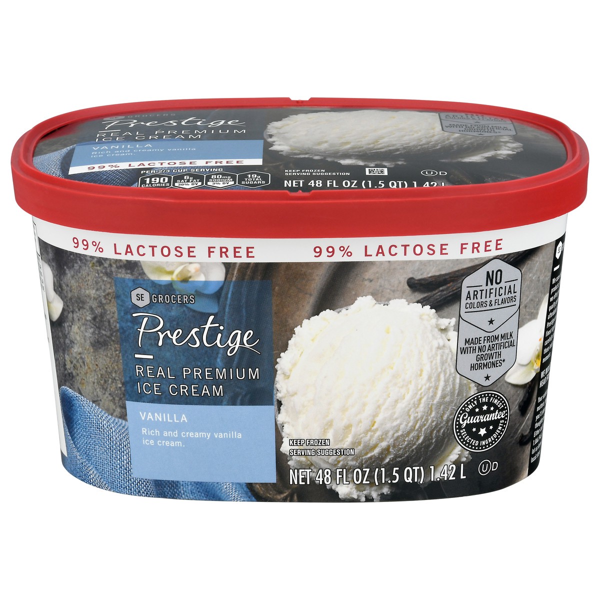 slide 1 of 9, Prestige Real Premium Vanilla Ice Cream, 48 oz