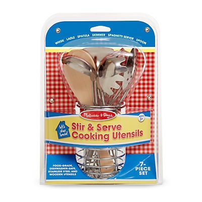 slide 1 of 1, Melissa & Doug Stir And Serve Cooking Utensils - Stainless Steel And Wood, 7 ct
