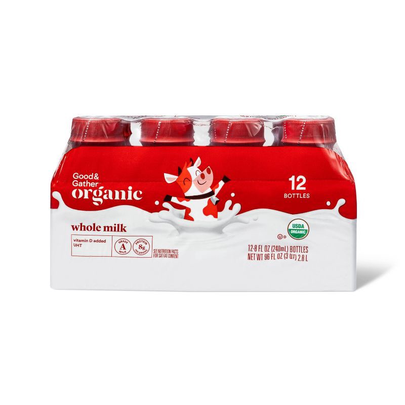 slide 1 of 3, Organic Whole Milk - 8 fl oz/12ct - Good & Gather™, 12 ct; 8 fl oz