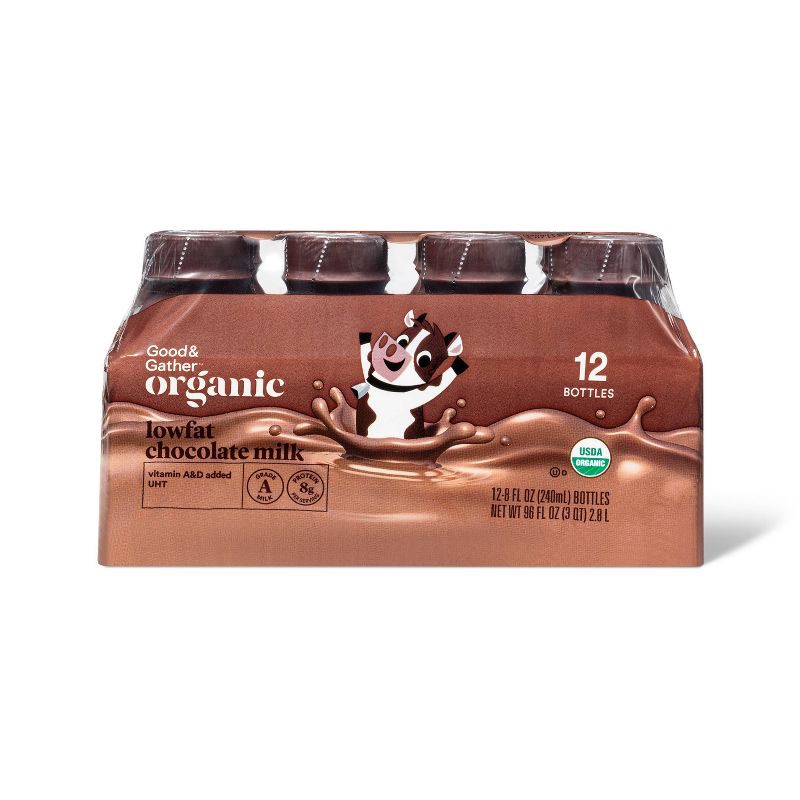 slide 1 of 3, Organic Lowfat Chocolate Milk Shelf Stable - 8 fl oz/12ct - Good & Gather™, 12 ct; 8 fl oz