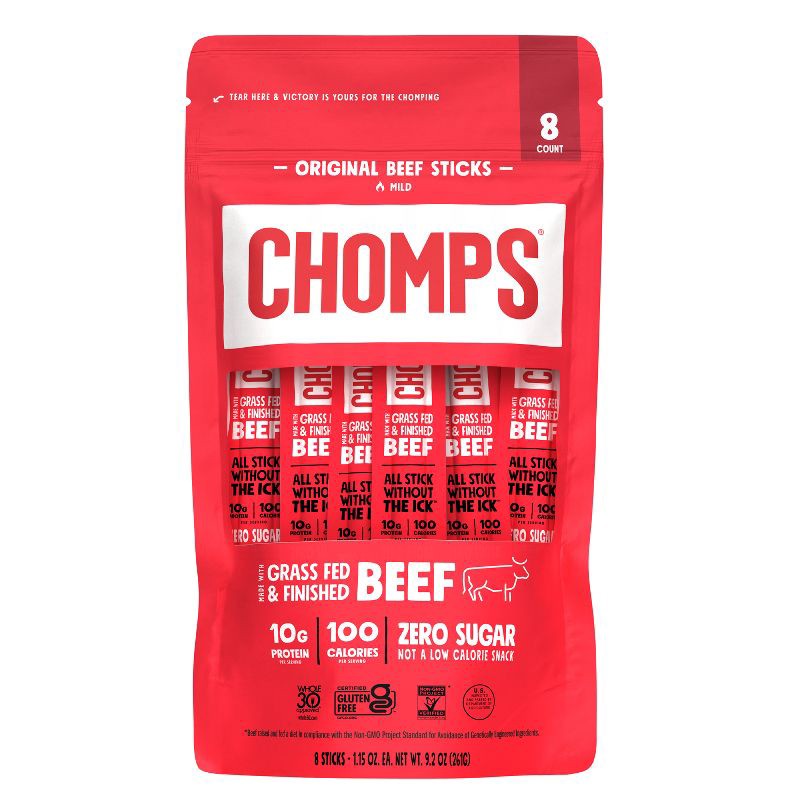 slide 1 of 8, Chomps Snack Sticks Chomps Original Beef Meat Sticks - 9.2oz/8ct, 9.2 oz, 8 ct