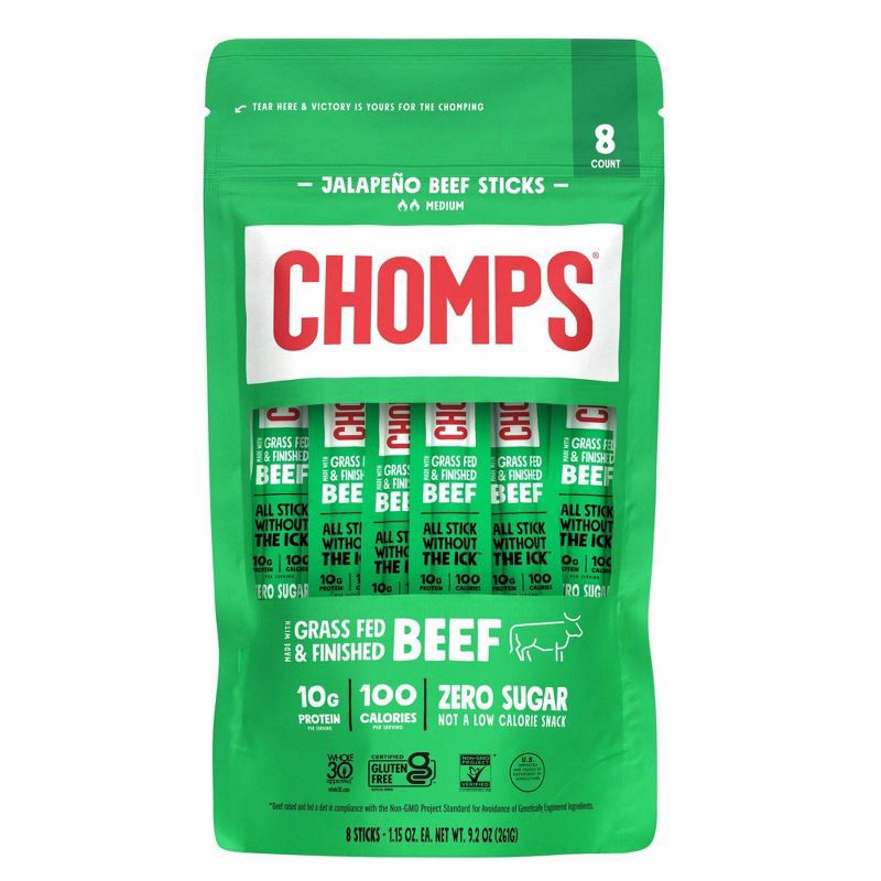 slide 1 of 8, Chomps Snack Sticks Chomps Jalapeno Beef Sticks - 9.2oz/8ct, 9.2 oz, 8 ct