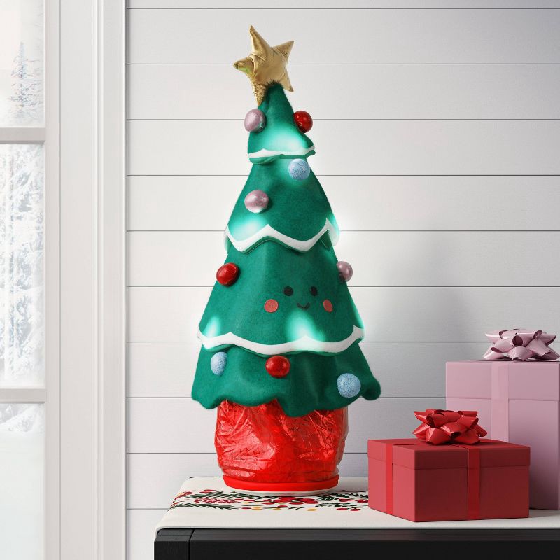slide 2 of 3, 18.8" Battery Operated Animated Plush Dancing Christmas Tree Sculpture - Wondershop™: Smiley Face, Pompoms, Star Topper, 1 ct