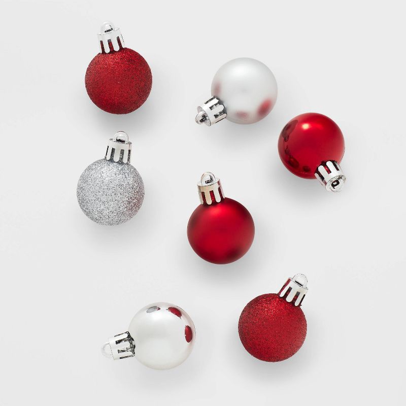 slide 1 of 3, 25ct Round Mini Christmas Tree Ornament Set Red/Silver - Wondershop™, 25 ct