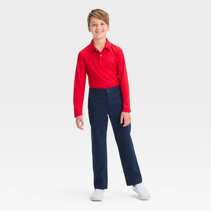 slide 3 of 3, Boys' Straight Fit Uniform Pants - Cat & Jack™ Blue 6: Adjustable Waistband, Twill Fabric, 1 ct