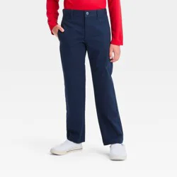 Boys' Straight Fit Uniform Pants - Cat & Jack™ Blue 7: Adjustable Waistband, Twill Fabric