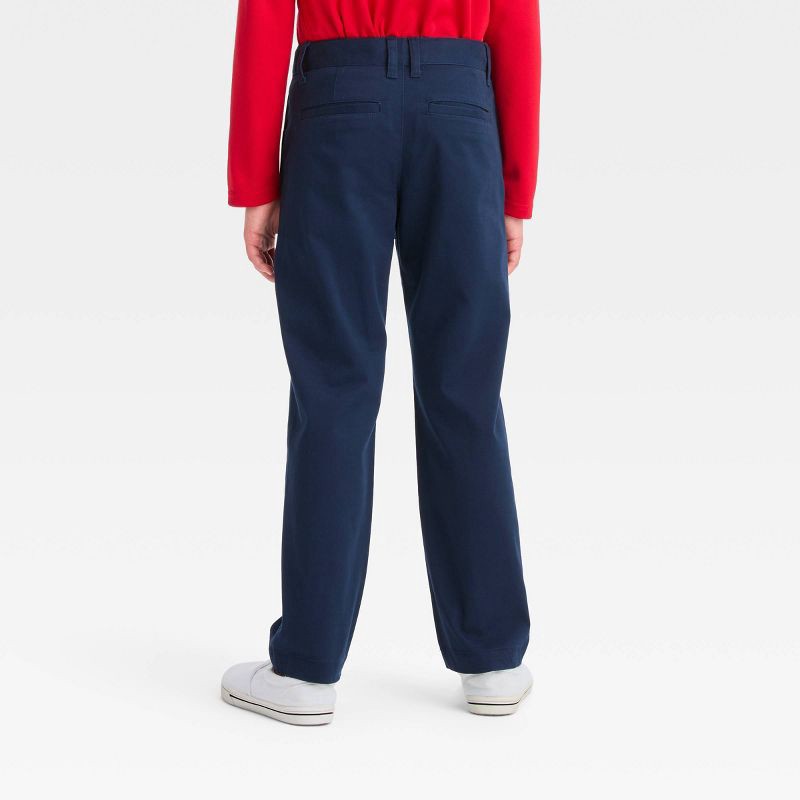 slide 2 of 3, Boys' Straight Fit Uniform Pants - Cat & Jack™ Blue 14: Cotton Blend, Adjustable Waistband, Twill Fabric, Chino Style, 1 ct