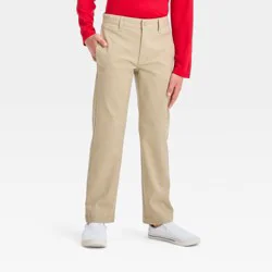 Boys' Straight Fit Uniform Pants - Cat & Jack™ Khaki 6: Adjustable Waist, Mid Rise, Twill Fabric
