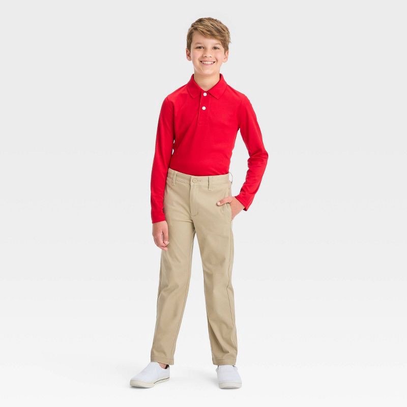 slide 3 of 3, Boys' Straight Fit Uniform Pants - Cat & Jack™ Khaki 7: Adjustable Waist, Twill Fabric, 1 ct