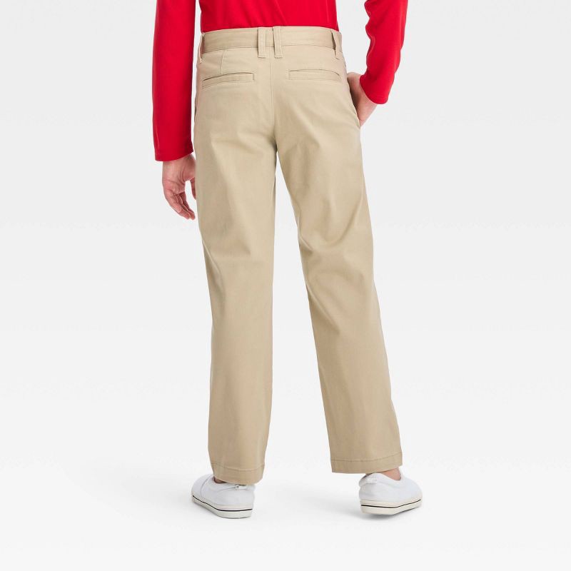 slide 2 of 3, Boys' Straight Fit Uniform Pants - Cat & Jack™ Khaki 8: Adjustable Waist, Twill Fabric, 1 ct