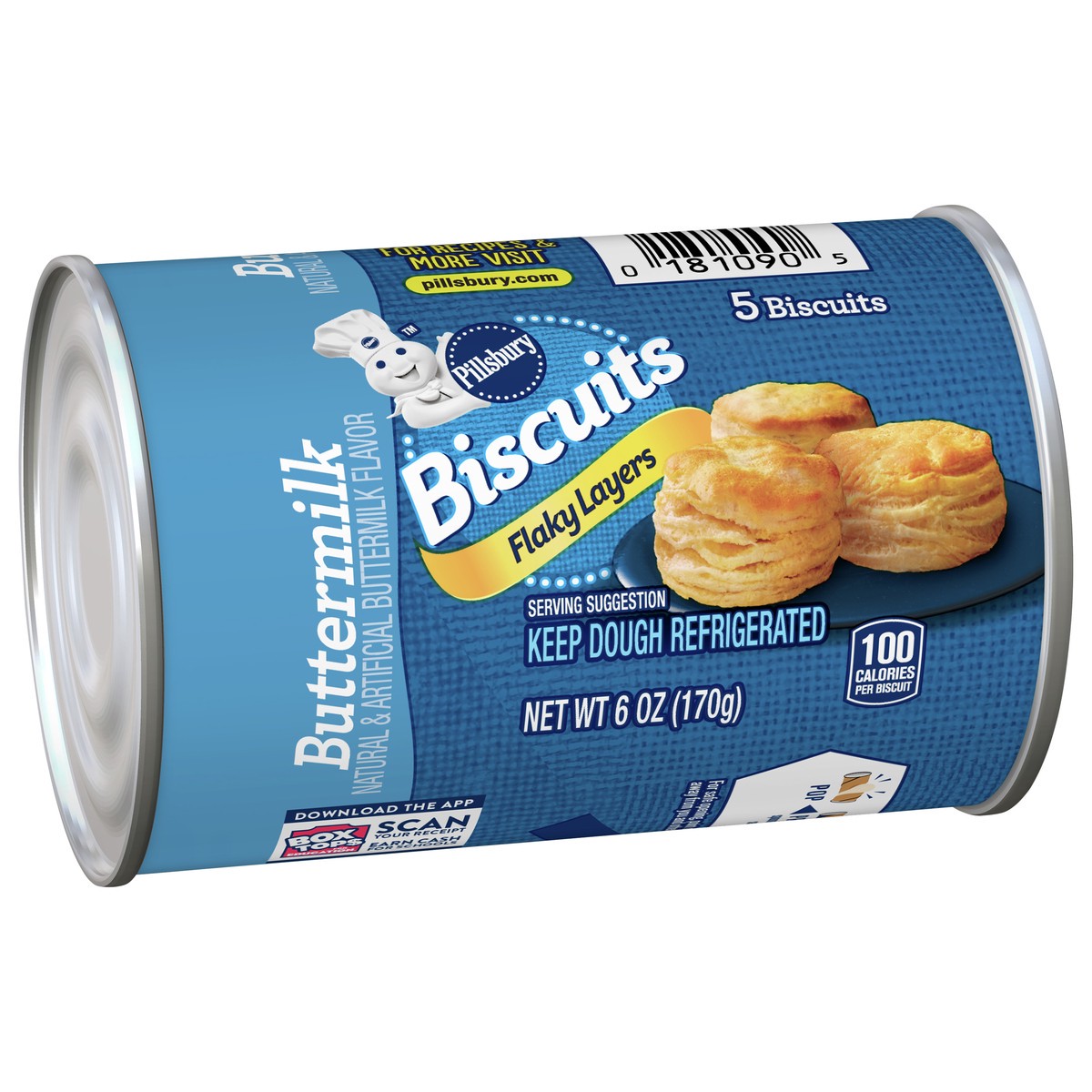 slide 8 of 8, Pillsbury Flaky Layers Refrigerated Buttermilk Biscuits, 5 ct., 6 oz., 5 ct