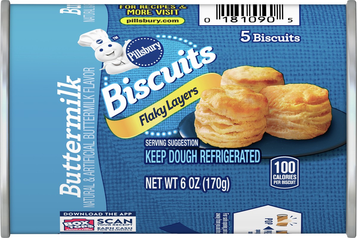 slide 4 of 8, Pillsbury Flaky Layers Refrigerated Buttermilk Biscuits, 5 ct., 6 oz., 5 ct