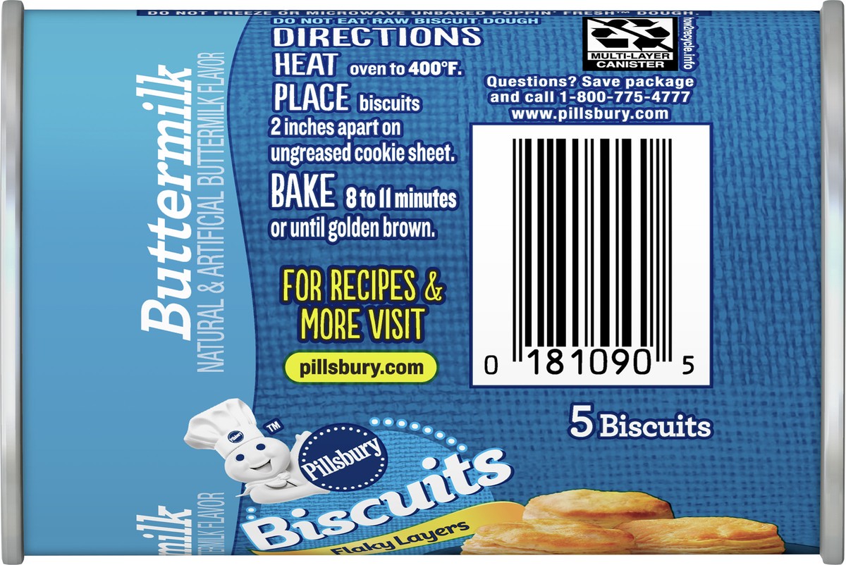 slide 7 of 8, Pillsbury Flaky Layers Refrigerated Buttermilk Biscuits, 5 ct., 6 oz., 5 ct