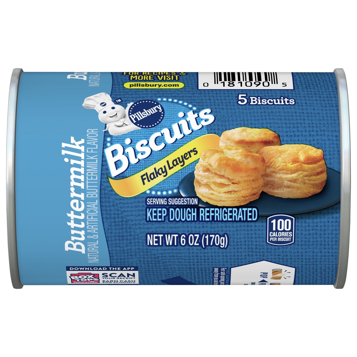 slide 1 of 8, Pillsbury Flaky Layers Refrigerated Buttermilk Biscuits, 5 ct., 6 oz., 5 ct