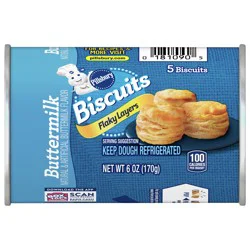 Pillsbury Flaky Layers Refrigerated Buttermilk Biscuits, 5 Ct, 6 oz