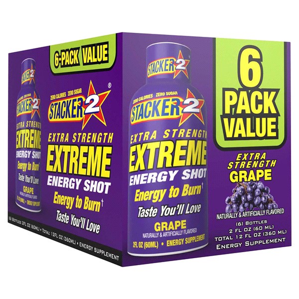 slide 4 of 13, Stacker 2 Extreme Energy Shots Extra Strength Grape flavor - 6 ct, 6 ct
