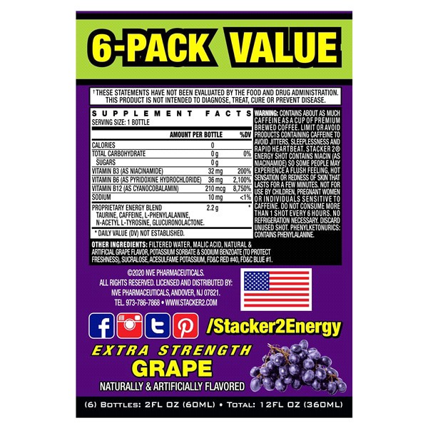slide 8 of 13, Stacker 2 Extreme Energy Shots Extra Strength Grape flavor - 6 ct, 6 ct