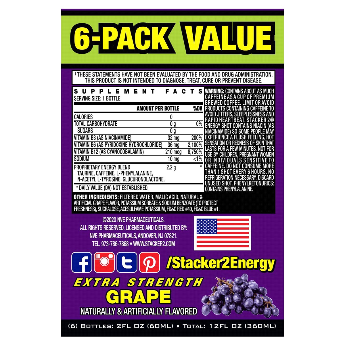slide 9 of 13, Stacker 2 Extreme Energy Shots Extra Strength Grape flavor - 6 ct, 6 ct