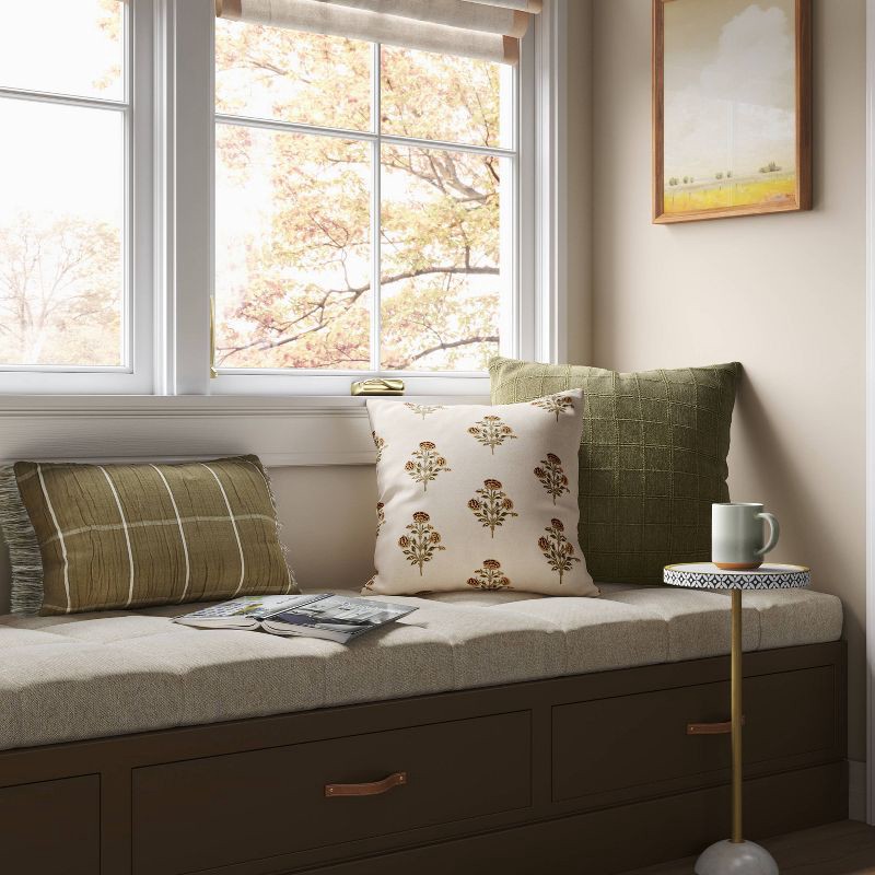 slide 2 of 4, Oversized Woven Washed Windowpane Square Throw Pillow Green - Threshold™: Decorative, Indoor, Zipper Closure, Removable Cover, 1 ct