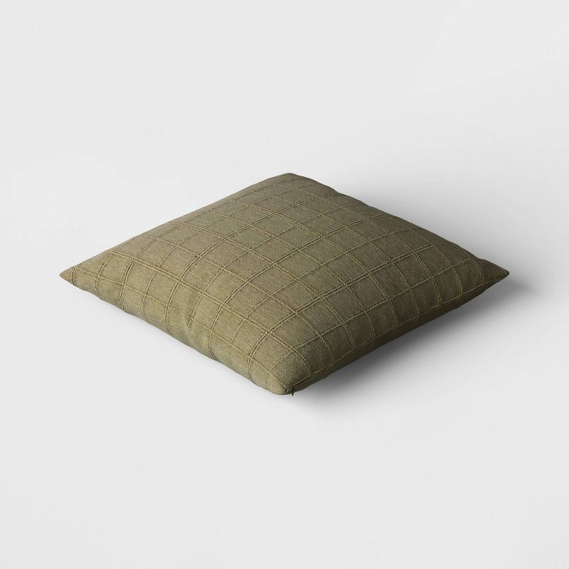 slide 3 of 4, Oversized Woven Washed Windowpane Square Throw Pillow Green - Threshold™: Decorative, Indoor, Zipper Closure, Removable Cover, 1 ct