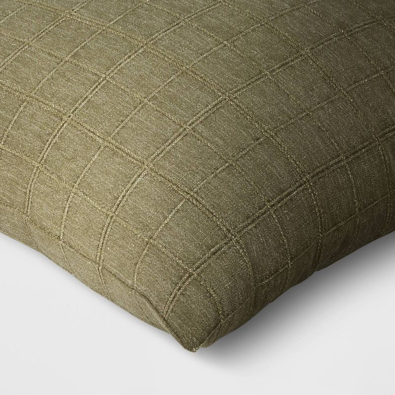 slide 4 of 4, Oversized Woven Washed Windowpane Square Throw Pillow Green - Threshold™: Decorative, Indoor, Zipper Closure, Removable Cover, 1 ct
