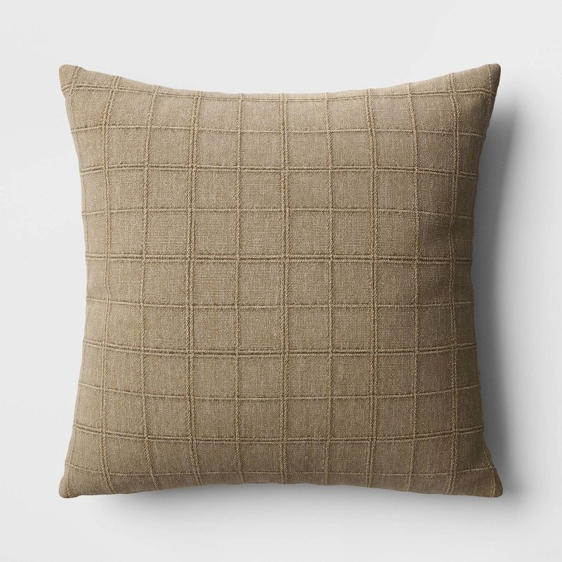 slide 1 of 4, Oversized Woven Washed Windowpane Square Throw Pillow Green - Threshold™: Decorative, Indoor, Zipper Closure, Removable Cover, 1 ct