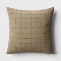 Oversized Woven Washed Windowpane Square Throw Pillow Green - Threshold™: Decorative, Indoor, Zipper Closure, Removable Cover