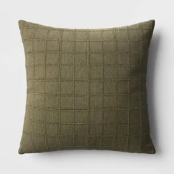 Oversized Woven Washed Windowpane Square Throw Pillow Green - Threshold™: Decorative, Indoor, Zipper Closure, Removable Cover
