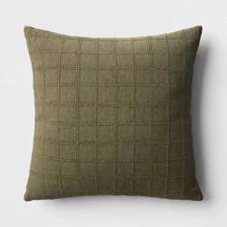 Oversized Woven Washed Windowpane Square Throw Pillow Green - Threshold™: Decorative, Indoor, Zipper Closure, Removable Cover