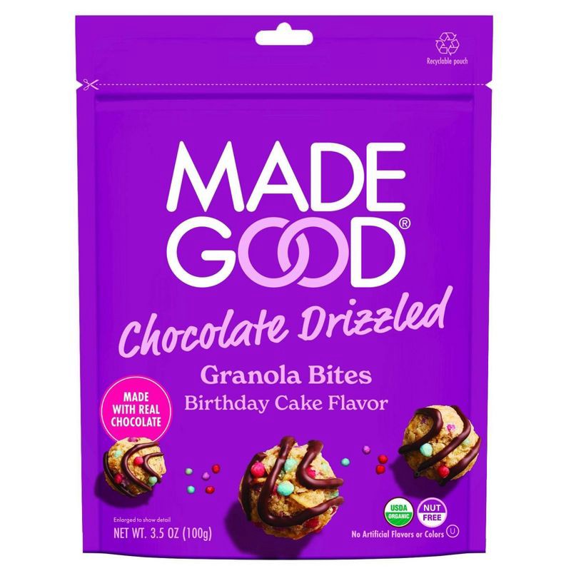 slide 1 of 7, MadeGood Birthday Cake Chocolate Drizzled Crunchy Oat Bites - 3.5oz, 3.5 oz