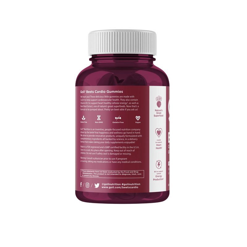 slide 2 of 8, Goli Nutrition Beets Cardio Vegan Vitamin Gummies - 60ct, 60 ct