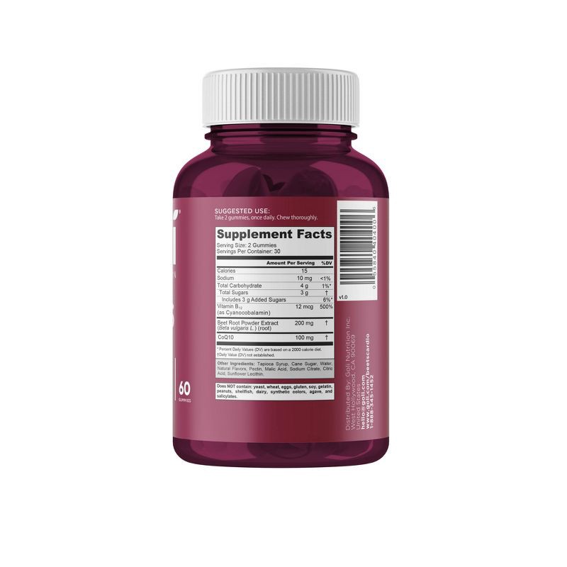 slide 3 of 8, Goli Nutrition Beets Cardio Vegan Vitamin Gummies - 60ct, 60 ct