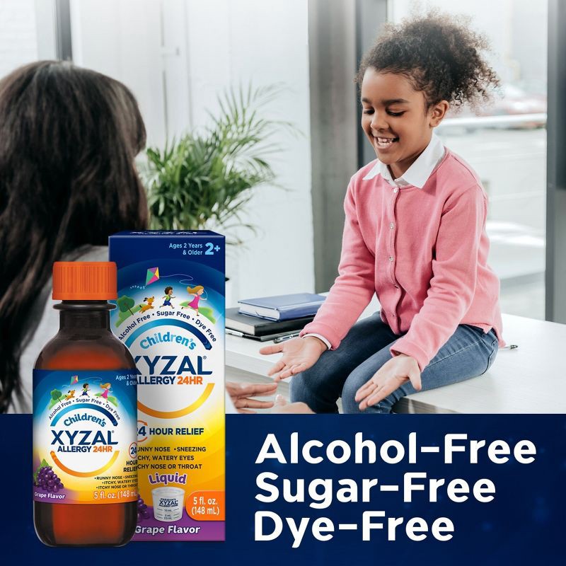 slide 7 of 11, Xyzal Children's Allergy Relief Medicine Liquid - Grape Flavor - Levocetirizine Dihydrochloride - 5 fl oz, 5 fl oz