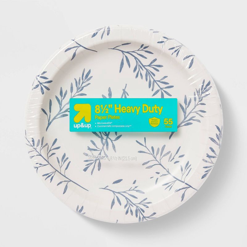 slide 1 of 3, Botanical Leaf Paper Plates 8.5" - 55ct - up&up™, 55 ct